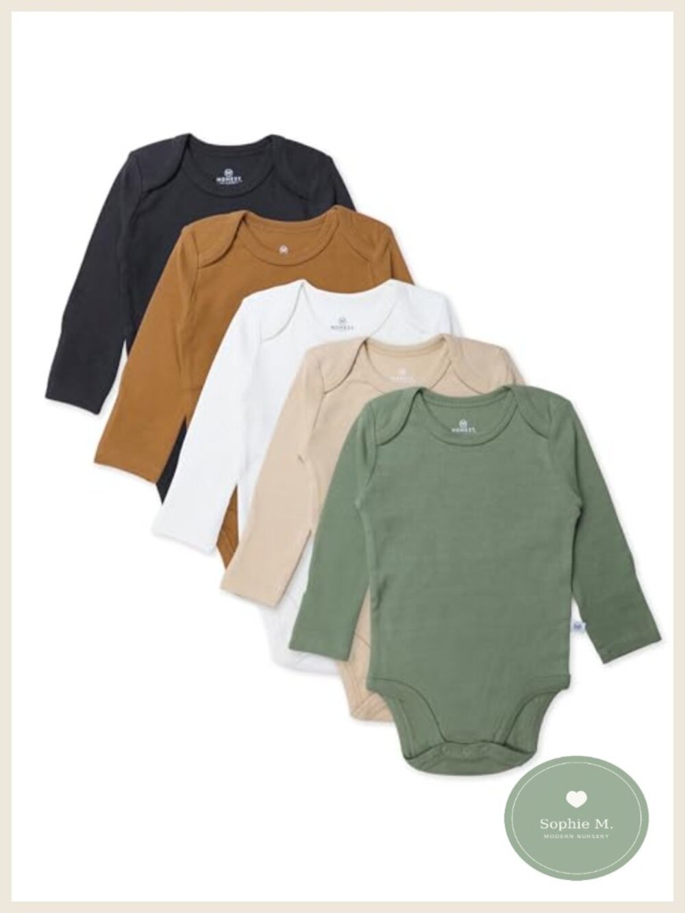 5-Pack Long Sleeve Organic Cotton Baby Bodysuits Envelope Neck